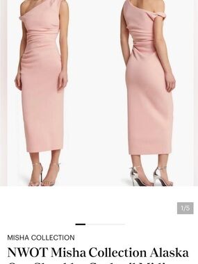 MISHA COLLECTION Blush Pink One-Shoulder Midi Dress